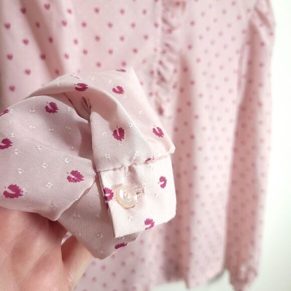 Vintage Koret USA Pink Frilly Ditsy Leaves Blouse - Picture 10 of 16